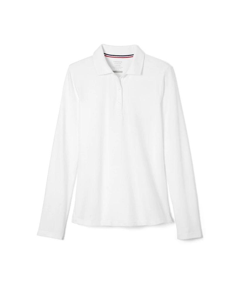 French Toast Big Girls Long Sleeve Stretch Pique Polo Shirt