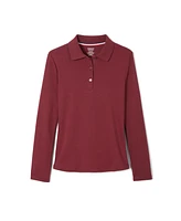 Little Girls Uniform Long Sleeve Interlock Knit Polo with Picot Collar