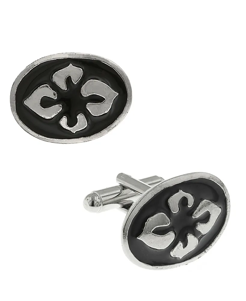 1928 Jewelry Silver-Tone Enamel Flower Cufflinks