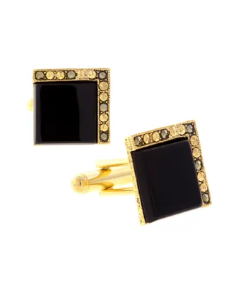 1928 Jewelry 14K Gold Plated Onyx Square Cufflinks