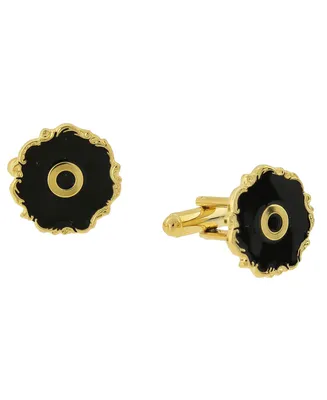 1928 Jewelry 14K Gold-Plated Enamel Initial O Cufflinks