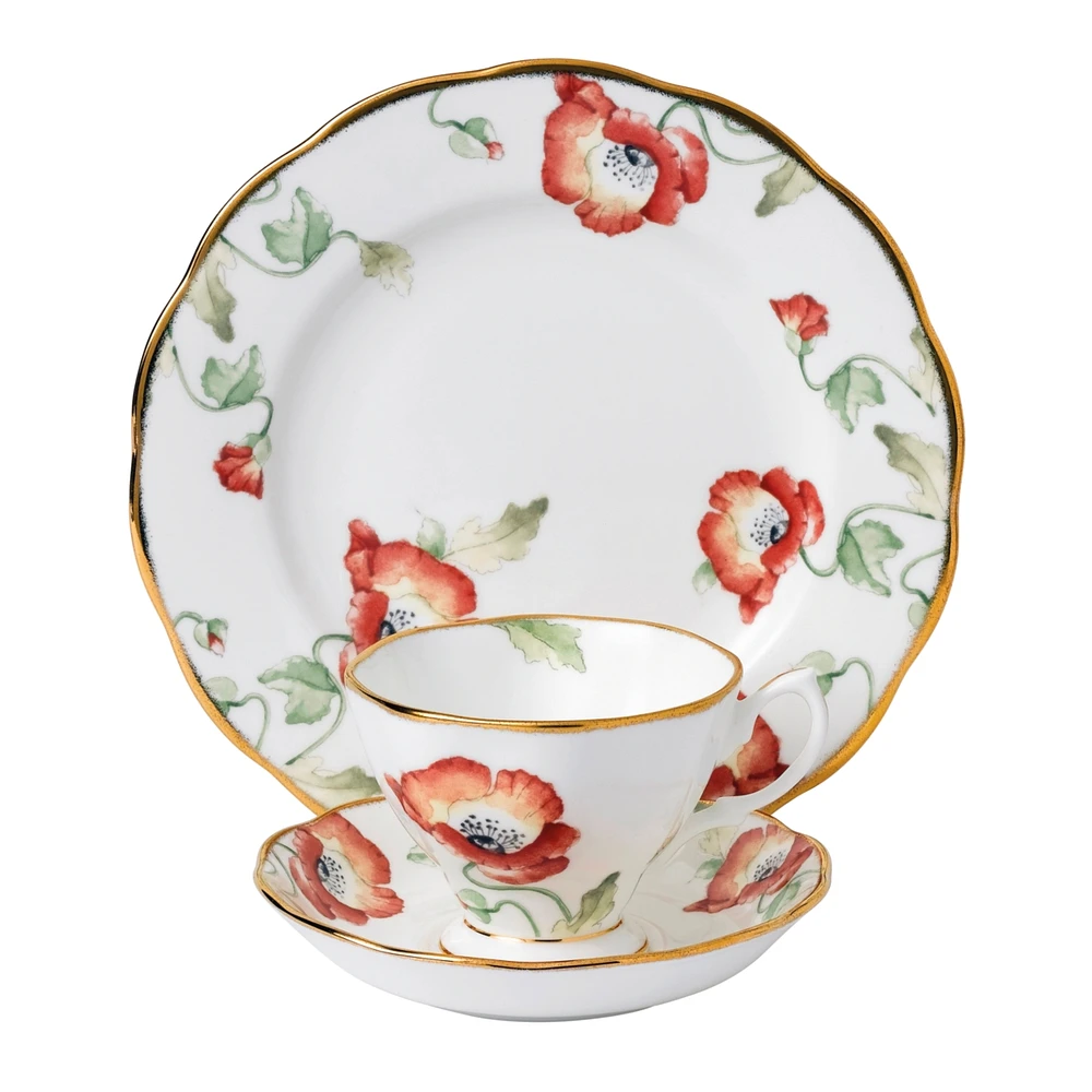Royal Albert 100 Years 1970 3-Piece Set, Teacup Saucer & Plate-Poppy