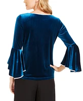 Msk Embellished-Trim Velvet Bell-Sleeve Top