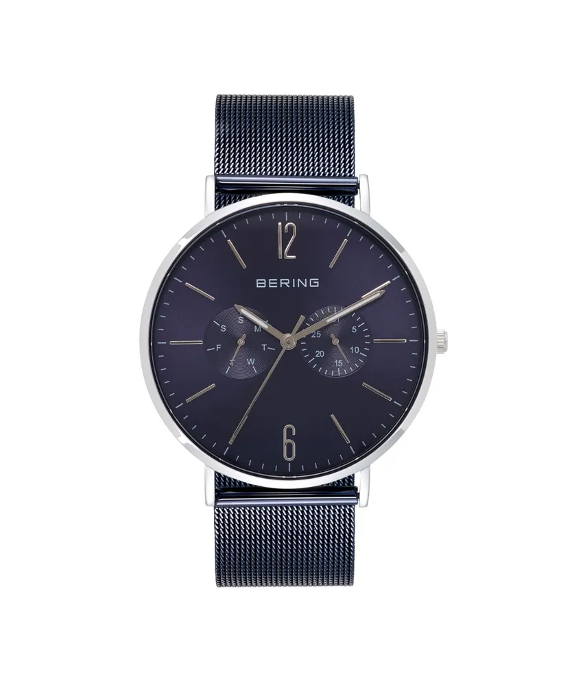 Bering Men's Multi-Function Blue Stainless Steel Mesh Bracelet Watch 40mm