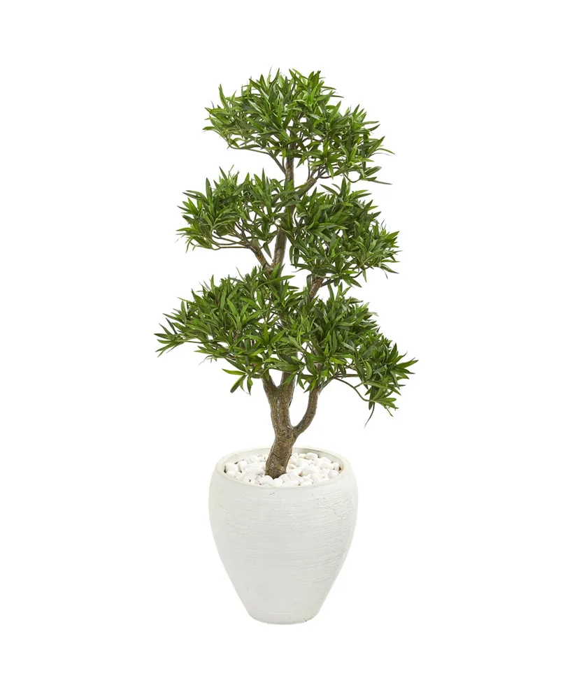 Nearly Natural 43" Bonsai Styled Podocarpus Artificial Tree in White Planter