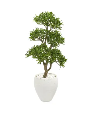Nearly Natural 43" Bonsai Styled Podocarpus Artificial Tree in White Planter