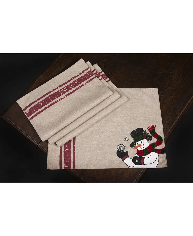 Manor Luxe Joyful Snowman Christmas Placemats, 13" x 18", Set of 4