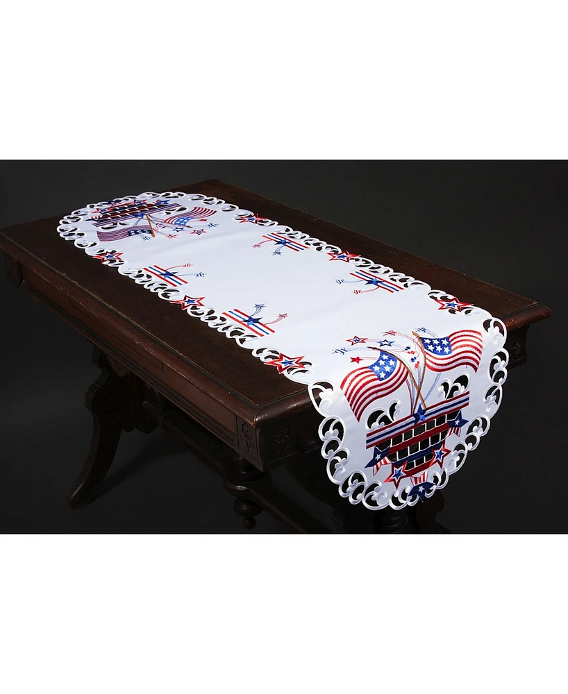 Xia Home Fashions Star Spangled Embroidered Cutwork Table Runner