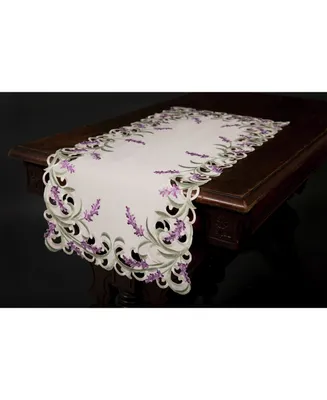 Xia Home Fashions Lavender Lace Embroidered Cutwork Table Runner