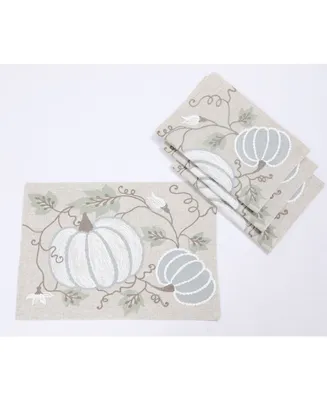 Manor Luxe Harvest Pumpkins and Vines Crewel Embroidered Fall Placemats