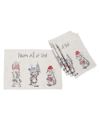 Manor Luxe Animal's Fun Holiday Party Embroidered Placemats 14" x 20", Set of 4