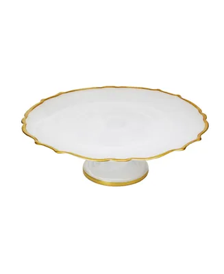 Classic Touch Alabaster Cake Stand with Gold-tone Trim
