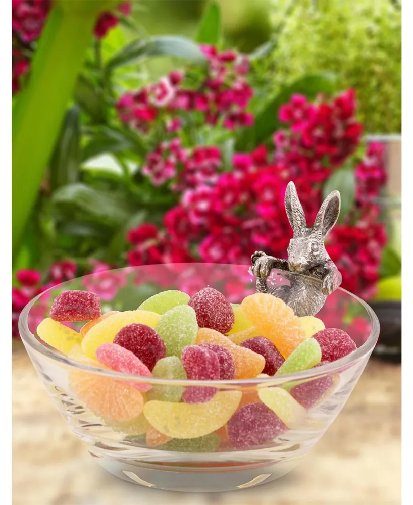 Vagabond House Glass Dip, Candy, Snack Bowl with Pewter Climbing Bunny