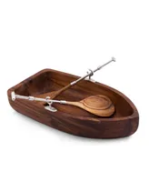 Vagabond House Row Boat Shaped Acacia Wood Salad Bowl with Matching Oar Severs Set