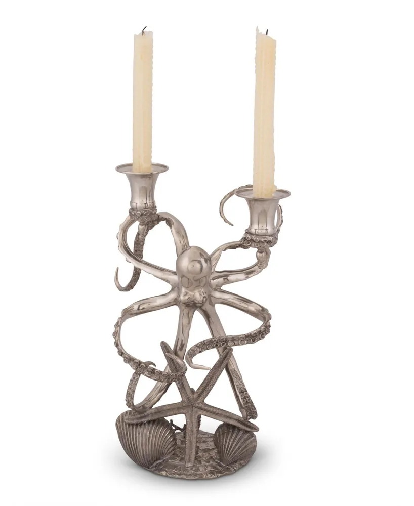 Vagabond House Two Taper Pewter Metal Octopus Candelabrum Candlestick Tall Centerpiece