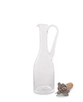 Vagabond House Hand-Blown Cruet Glass Bottle with Cork Stopper and Solid Pewter Bee Honey, Oil, Salad Dressing Bottle