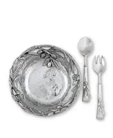 Arthur Court Sand-Cast Aluminum Salad Set, Olive Pattern, 3 Pieces Bowl Plus 2 Servers