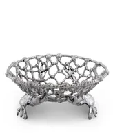 Arthur Court Fruit Centerpiece Basket "Crab and Net" Ocean, Seacoast Aluminum Hand Polished