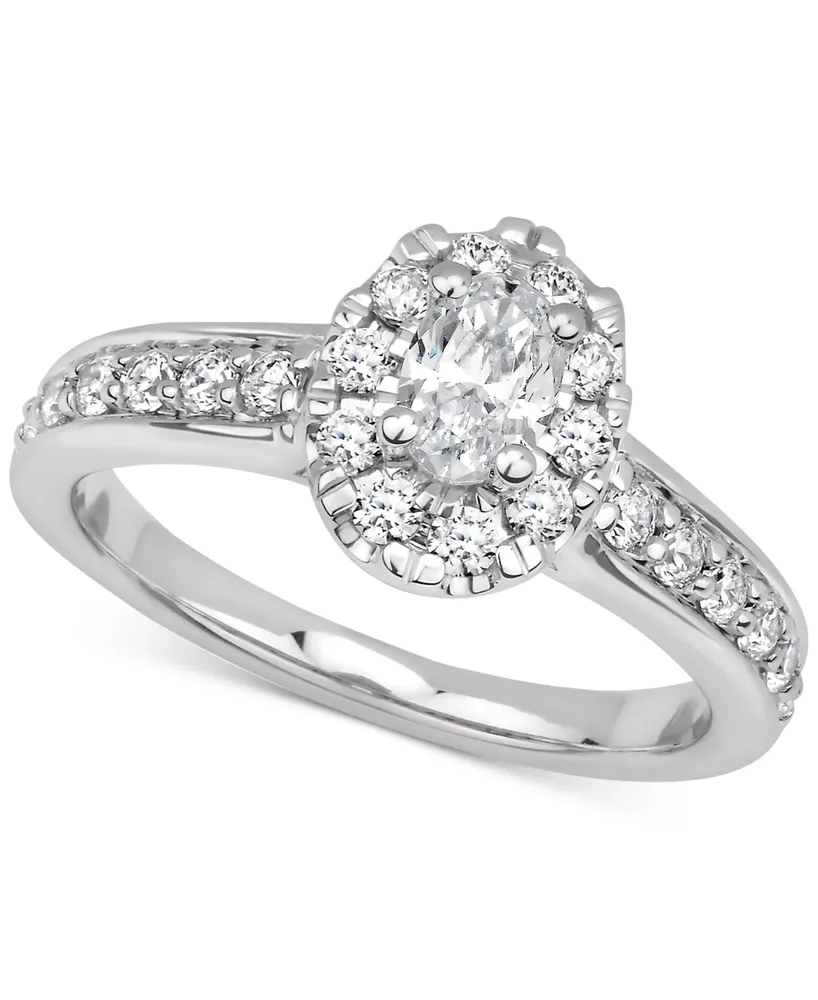 Gia Certified Diamond Oval Halo Engagement Ring (1 ct. t.w.) in 14k White Gold