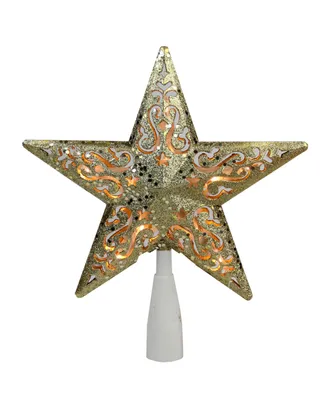Northlight 8.5" Gold Glitter Star Cut-Out Design Christmas Tree Topper - Clear Lights
