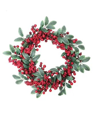 Northlight 18" Artificial Lush Red Berry and Deep Green Leaf Decorative Christmas Wreath - Unlit