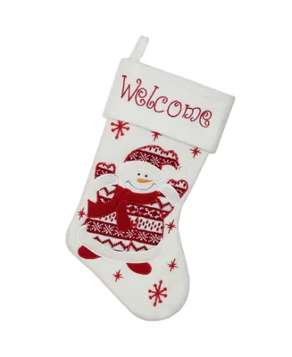 Northlight 15.75" Red and White "Welcome" Snowman Embroidered Christmas Stocking