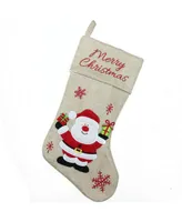 Northlight 16" Burlap "Merry Christmas" Santa Claus Embroidered Christmas Stocking