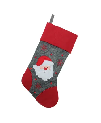 Northlight 16.75" Gray and Red Embroidered Santa Claus Christmas Stocking