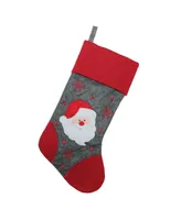 Northlight 16.75" Gray and Red Embroidered Santa Claus Christmas Stocking