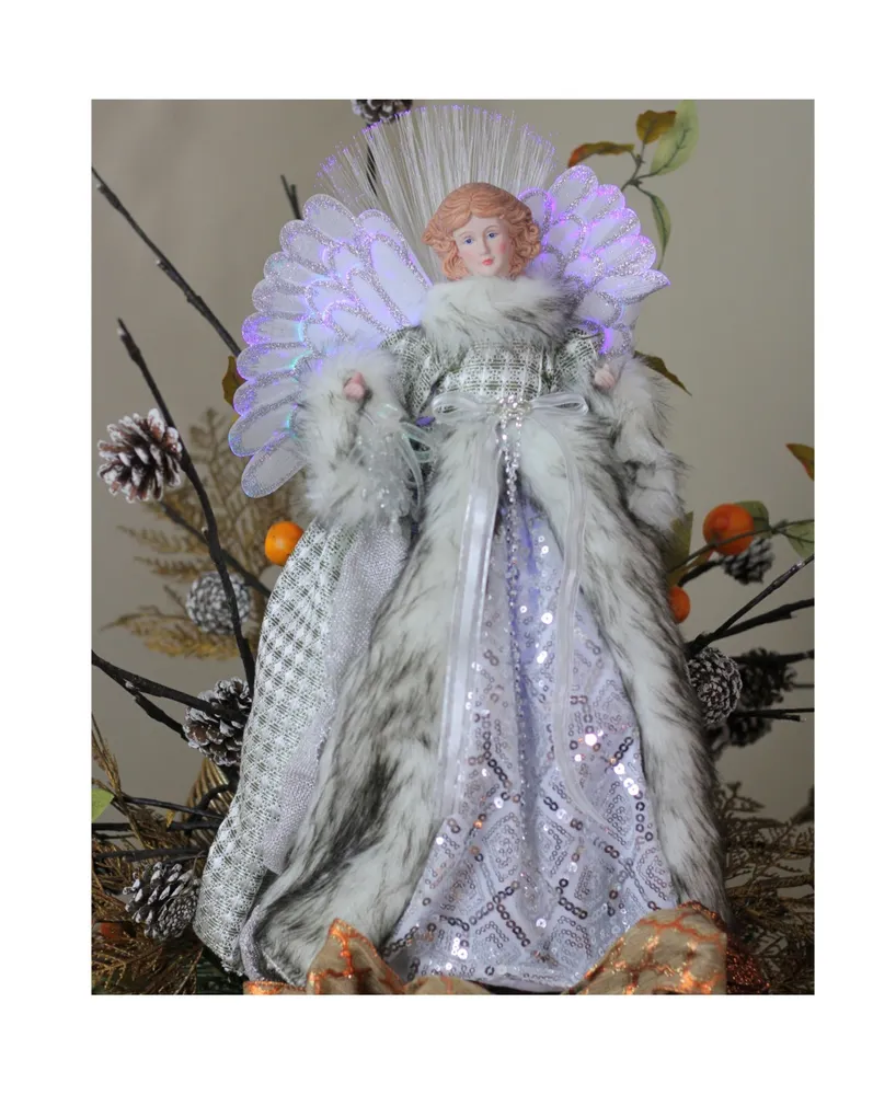 Northlight 16" Lighted Fiber Optic Angel in Silver Gingham Coat Christmas Tree Topper