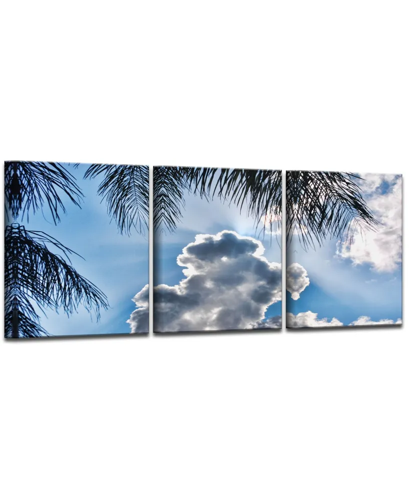 Ready2HangArt Cloudy Palms 3 Piece Wrapped Canvas Coastal Wall Art Set, 20" x 48"