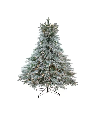 Northlight 7.5' Pre-Lit Flocked Jasper Balsam Fir Artificial Christmas Tree - Clear Lights