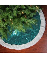 Northlight 47" Green Paillette Sequins Round Christmas Tree Skirt with Sherpa Border