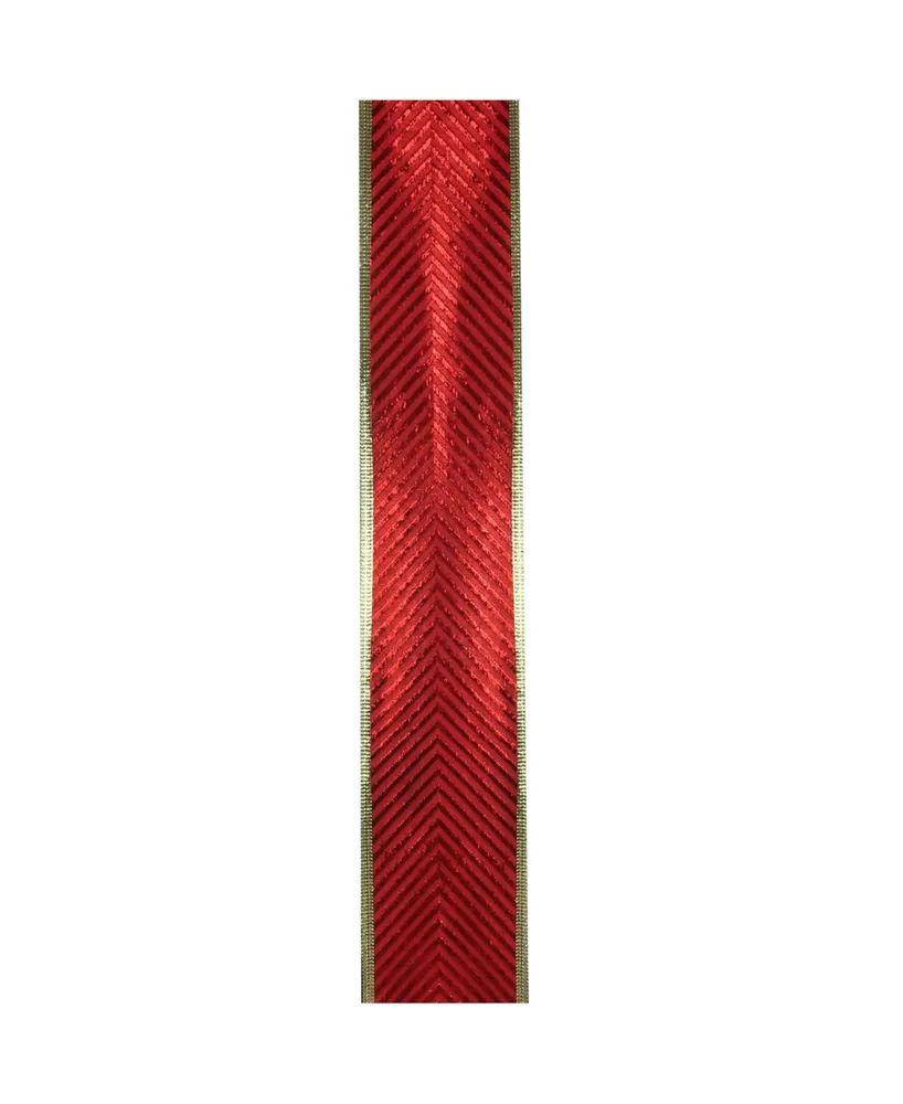 Northlight Shiny Red Diagonal Striped Gold Wired Christmas Craft Ribbon 2.5" x 10 Yards