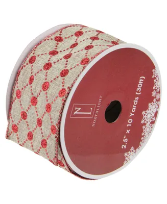 Northlight Connecting The Dots Red and White Diamond Wired Christmas Craft Ribbon 2.5" x 10 Yards