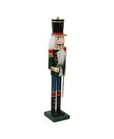 Northlight 36.75" Green and Blue Glittered Wooden Christmas Nutcracker Soldier with Sword