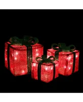 Northlight Set of 3 Lighted Sparkling Green Sisal Gift Boxes Christmas Outdoor Decorations