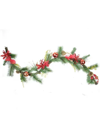 Northlight 6' Red Burlap and Gold Pinecone Artificial Christmas Garland - Unlit