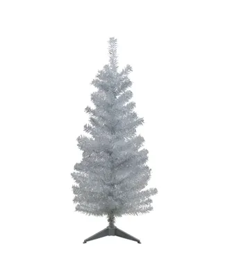 Northlight 4' Holographic Silver Tinsel Slim Artificial Christmas Tree - Unlit