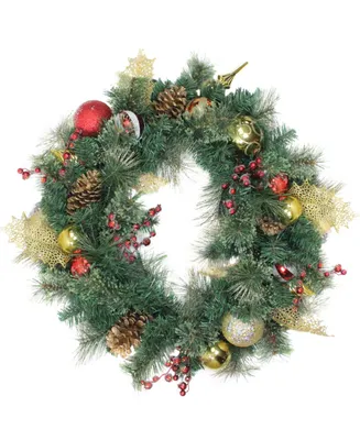 Northlight 30" Green Foliage and Assorted Ornaments Deluxe Wreath - Unlit