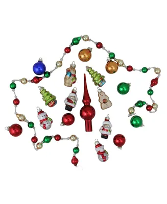 Northlight 18-Piece Beaded Garland Mini Tree Topper and Figure Christmas Ornament Set