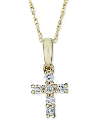 Diamond Cross Pendant Necklace (1/8 ct. t.w.) in 14k Gold, 16" + 2" extender
