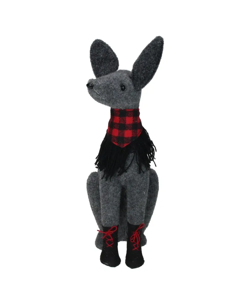 Northlight 14.5" Gray and Red Sitting Dog with Plaid Collar Christmas Decoration