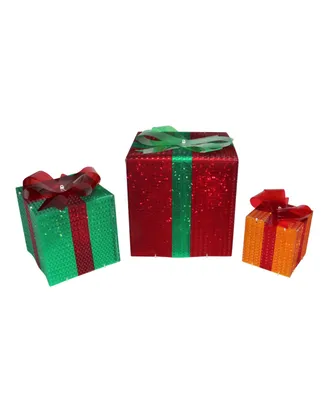 Northlight 3-Piece Lighted Glistening Gift Box and Bow Outdoor Christmas Decoration