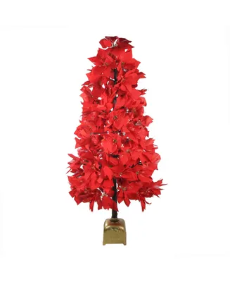 Northlight 4' Pre-Lit Fiber Optic Color Changing Red Poinsettia Christmas Tree