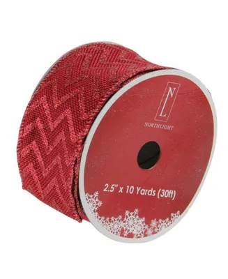 Northlight Wine Red Glitter Chevron Burlap Wired Christmas Craft Ribbon 2.5" x 10 Yards