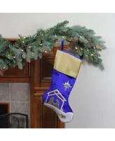 Northlight 20.5" Blue and Gold Nativity Scene Christmas Stocking with Gold Cuff