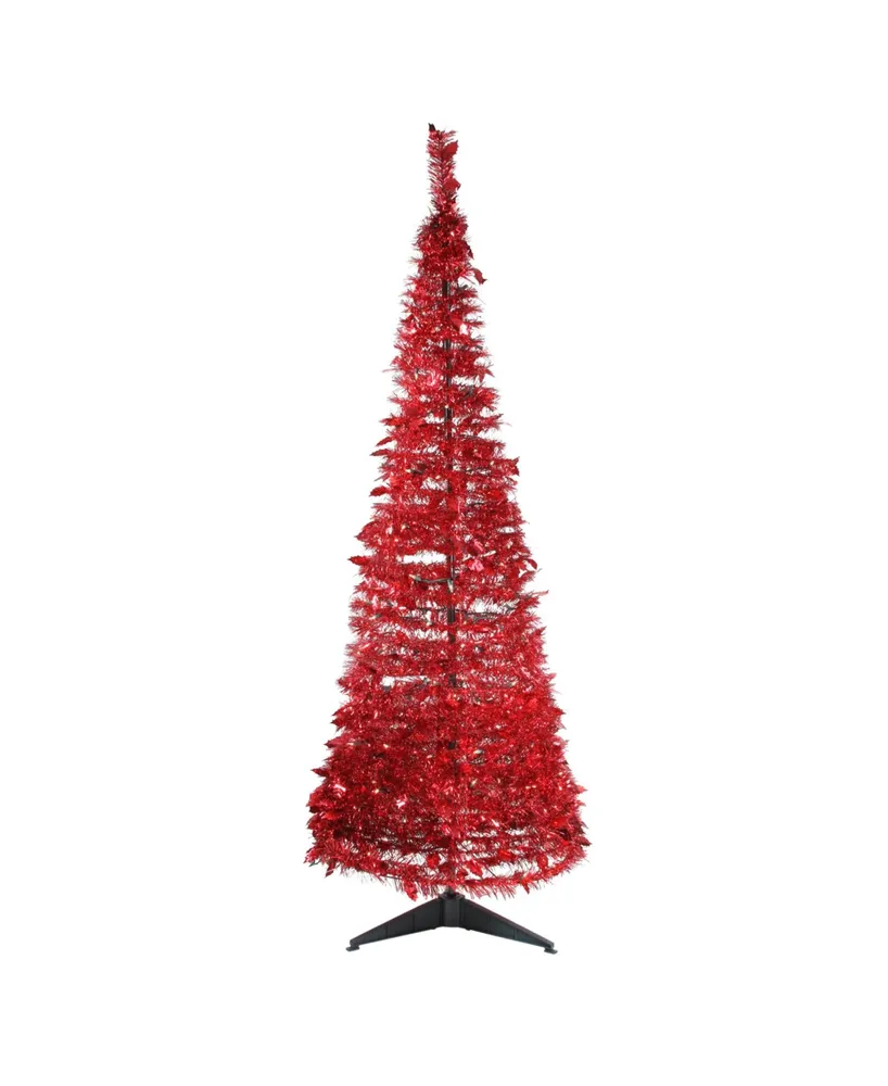 Northlight 6' Pre-Lit Red Tinsel Pop-Up Artificial Christmas Tree - Clear Lights