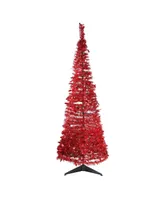 Northlight 6' Pre-Lit Red Tinsel Pop-Up Artificial Christmas Tree - Clear Lights