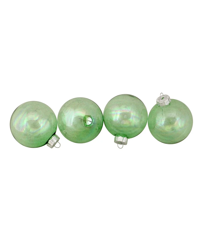 Northlight 4ct Shiny Green Clear Iridescent Christmas Ball Ornaments 3.25" 80mm